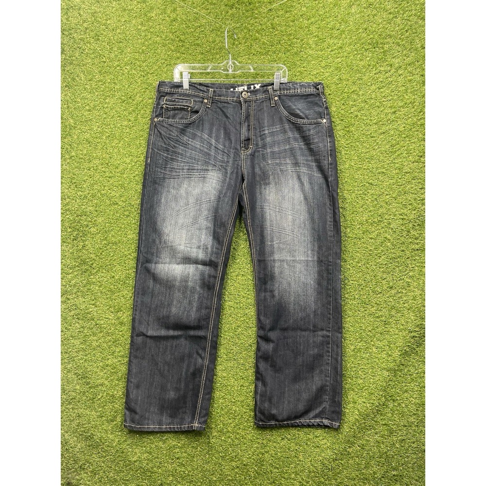Helix Jeans Mens 38x32 Loose Straight Leg Baggy Skater Y2K Buckle Grunge Punk
